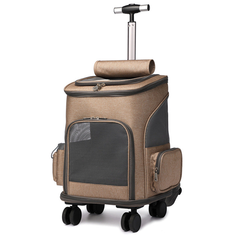 Portable Folding Trolley Pet Backpack With Universal Wheel Trolley