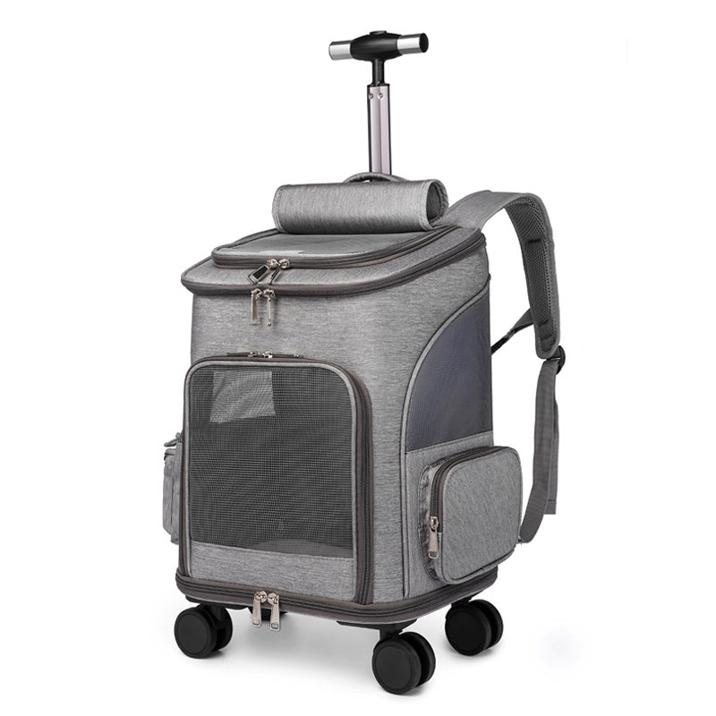Portable Folding Trolley Pet Backpack With Universal Wheel Trolley