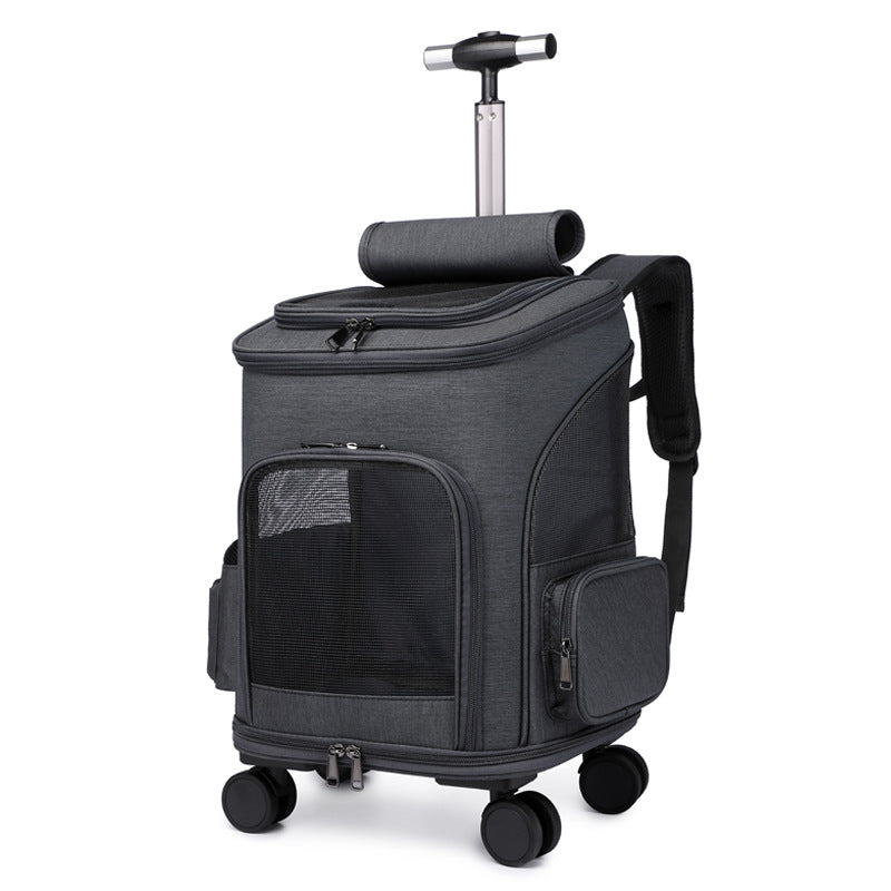 Portable Folding Trolley Pet Backpack With Universal Wheel Trolley