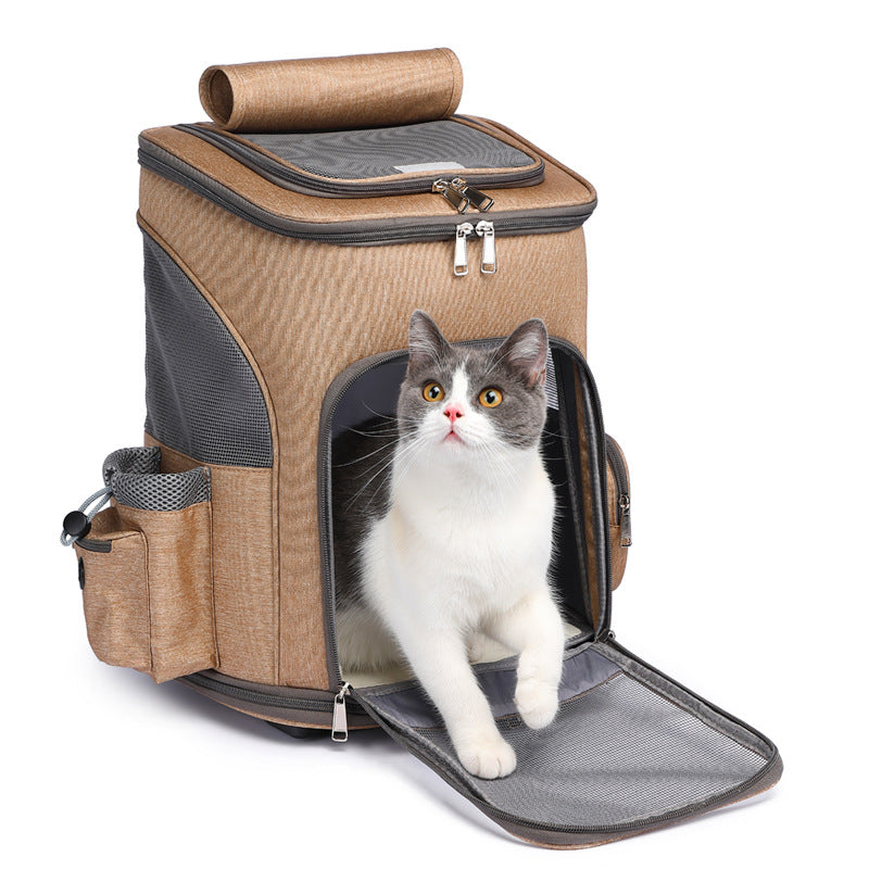 Portable Folding Trolley Pet Backpack With Universal Wheel Trolley