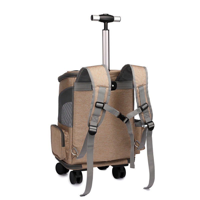 Portable Folding Trolley Pet Backpack With Universal Wheel Trolley
