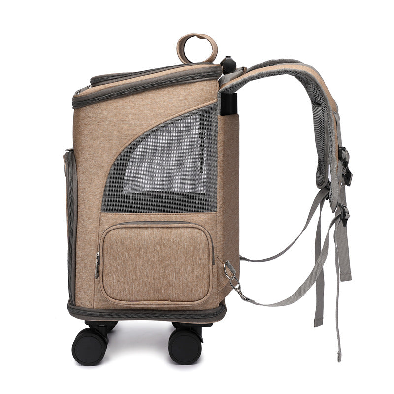 Portable Folding Trolley Pet Backpack With Universal Wheel Trolley