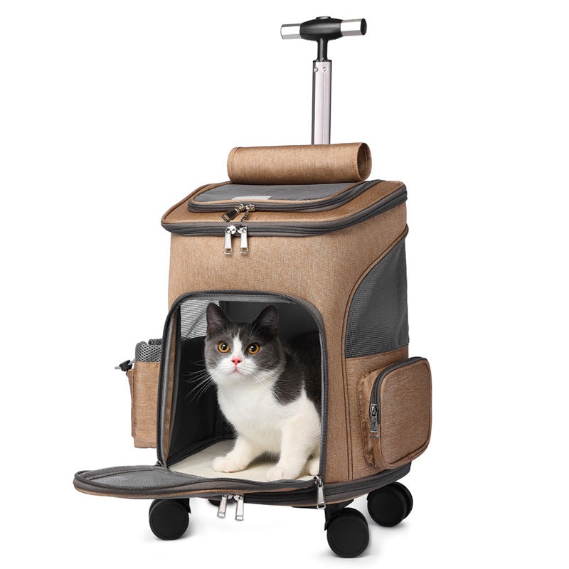 Portable Folding Trolley Pet Backpack With Universal Wheel Trolley